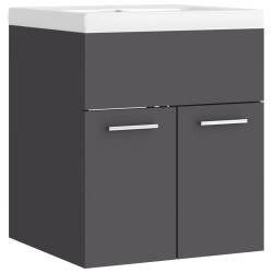 Armoire d'évier avec lavabo intégré Gris Aggloméré 