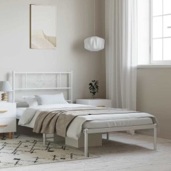 Cadre de lit métal sans matelas et tête de lit blanc 100x190 cm 