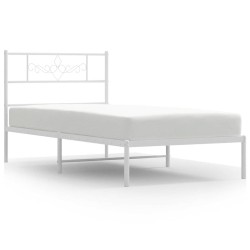 Cadre de lit métal sans matelas et tête de lit blanc 100x190 cm 