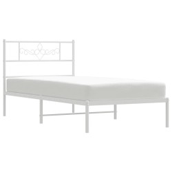 Cadre de lit métal sans matelas et tête de lit blanc 100x190 cm 