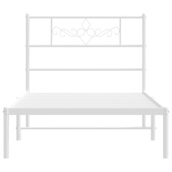 Cadre de lit métal sans matelas et tête de lit blanc 100x190 cm 
