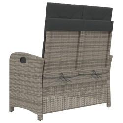 Banc inclinable de jardin avec coussins gris résine tressée 