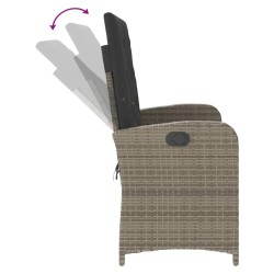 Banc inclinable de jardin avec coussins gris résine tressée 