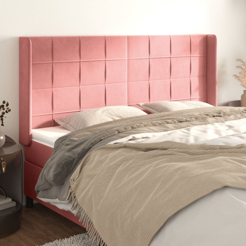 Tête de lit avec oreilles Rose 163x16x118/128 cm Velours 