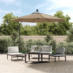 Parasol de jardin en porte-à-faux et lumières LED mât en acier 