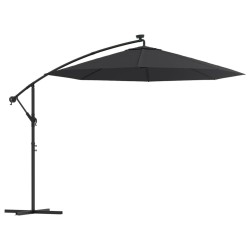 Parasol de jardin en porte-à-faux et lumières LED mât en acier 