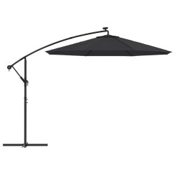 Parasol de jardin en porte-à-faux et lumières LED mât en acier 