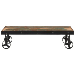 Table basse roulettes bois de récupération massif 100x55x26 cm 