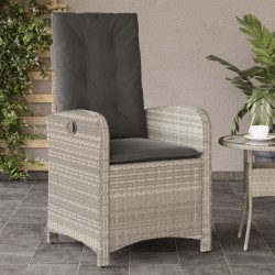 Chaise inclinable de jardin coussins gris clair résine tressée 