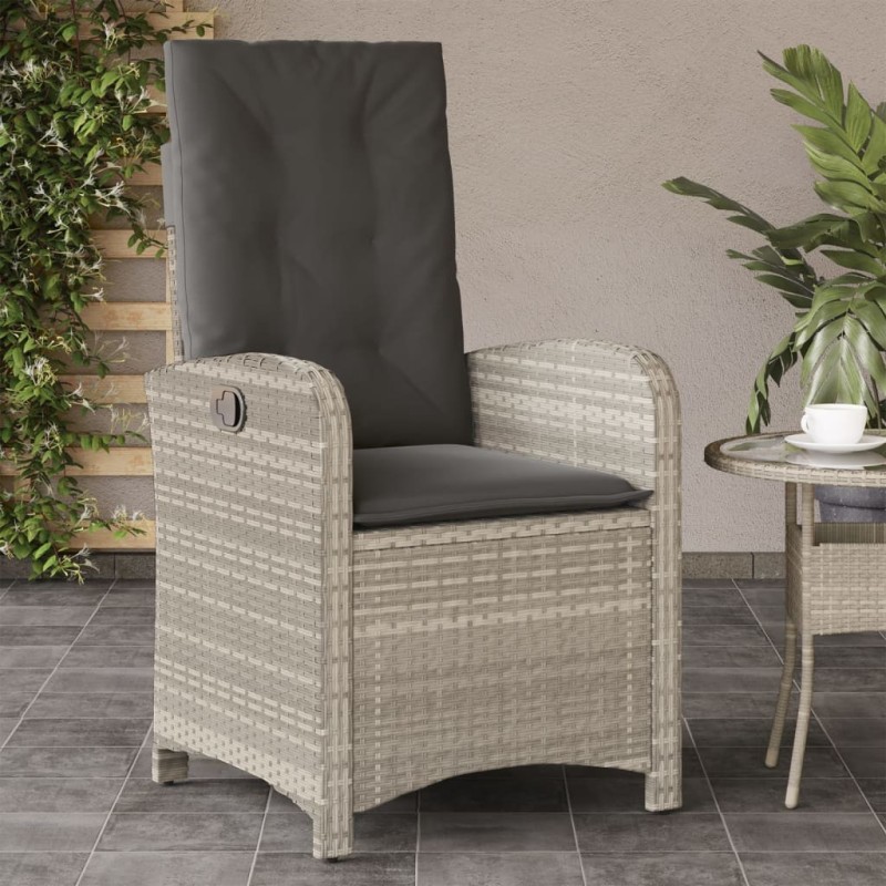 Chaise inclinable de jardin coussins gris clair résine tressée 