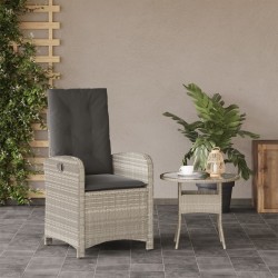 Chaise inclinable de jardin coussins gris clair résine tressée 