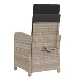 Chaise inclinable de jardin coussins gris clair résine tressée 
