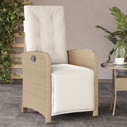 Chaise inclinable de jardin et repose-pied beige résine tressée 