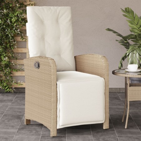 Chaise inclinable de jardin et repose-pied beige résine tressée 