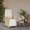 Chaise inclinable de jardin et repose-pied beige résine tressée 