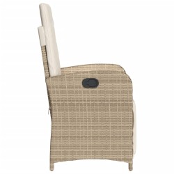 Chaise inclinable de jardin et repose-pied beige résine tressée 