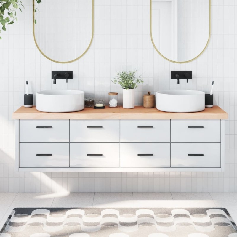 Comptoir de salle de bain 180x50x(2-6)cm bois massif non traité 