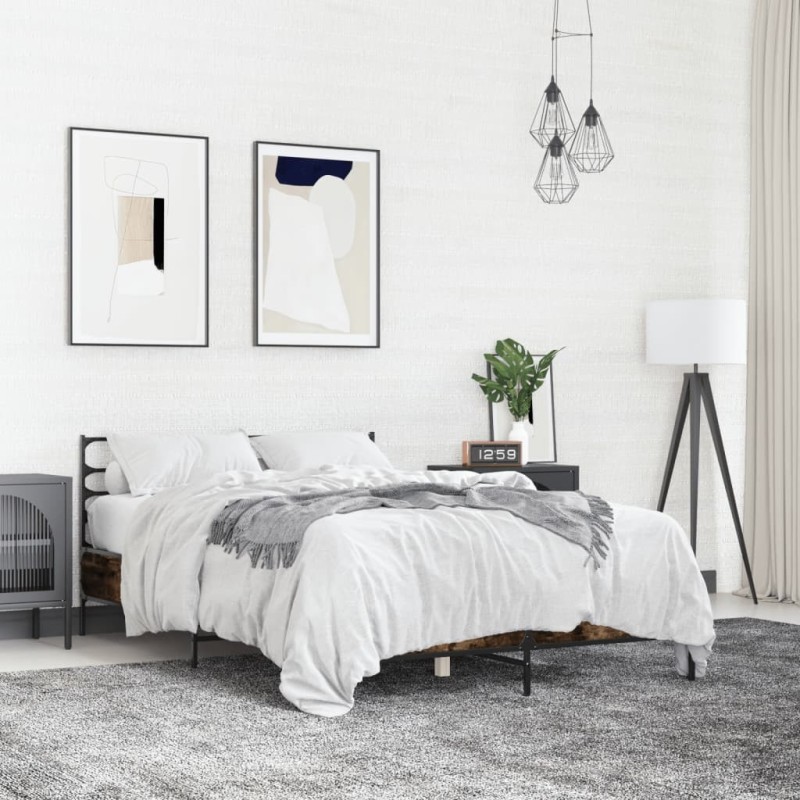Cadre de lit sans matelas chêne fumé 135x190 cm 