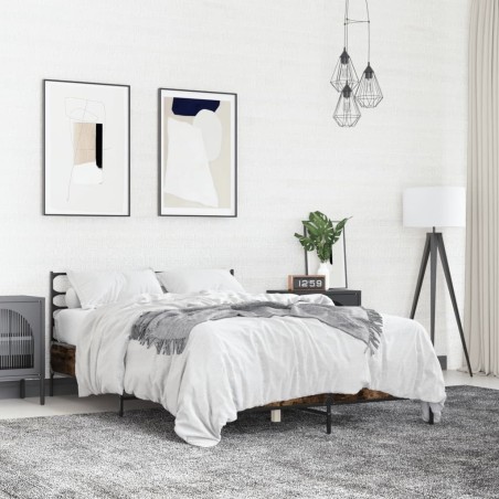 Cadre de lit sans matelas chêne fumé 135x190 cm 