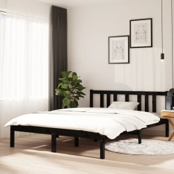 Cadre de lit sans matelas noir bois massif 135x190 cm 