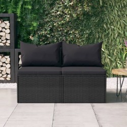 Canapés centraux de jardin et coussins 2pcs Noir Résine tressée 