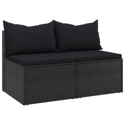 Canapés centraux de jardin et coussins 2pcs Noir Résine tressée 
