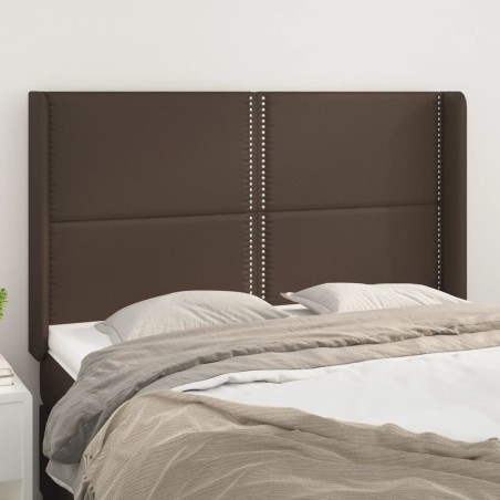 Tête de lit avec oreilles Marron 147x16x118/128 cm Similicuir 
