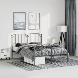 Cadre de lit métal sans matelas avec pied de lit noir 183x213cm 