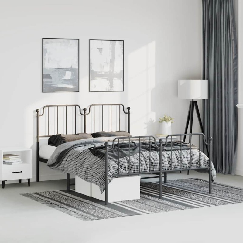 Cadre de lit métal sans matelas avec pied de lit noir 183x213cm 