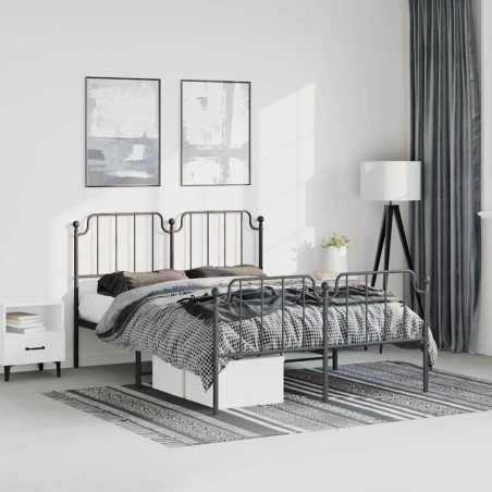 Cadre de lit métal sans matelas avec pied de lit noir 183x213cm 