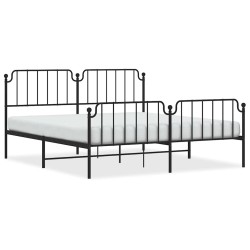 Cadre de lit métal sans matelas avec pied de lit noir 183x213cm 