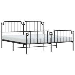 Cadre de lit métal sans matelas avec pied de lit noir 183x213cm 