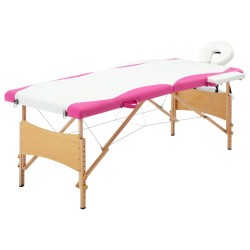 Table de massage pliable 2 zones Bois Blanc et rose 