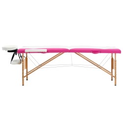 Table de massage pliable 2 zones Bois Blanc et rose 