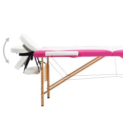 Table de massage pliable 2 zones Bois Blanc et rose 