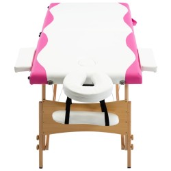 Table de massage pliable 2 zones Bois Blanc et rose 