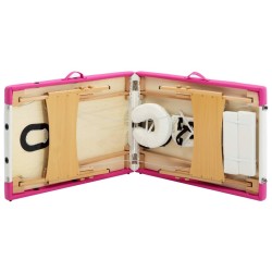 Table de massage pliable 2 zones Bois Blanc et rose 