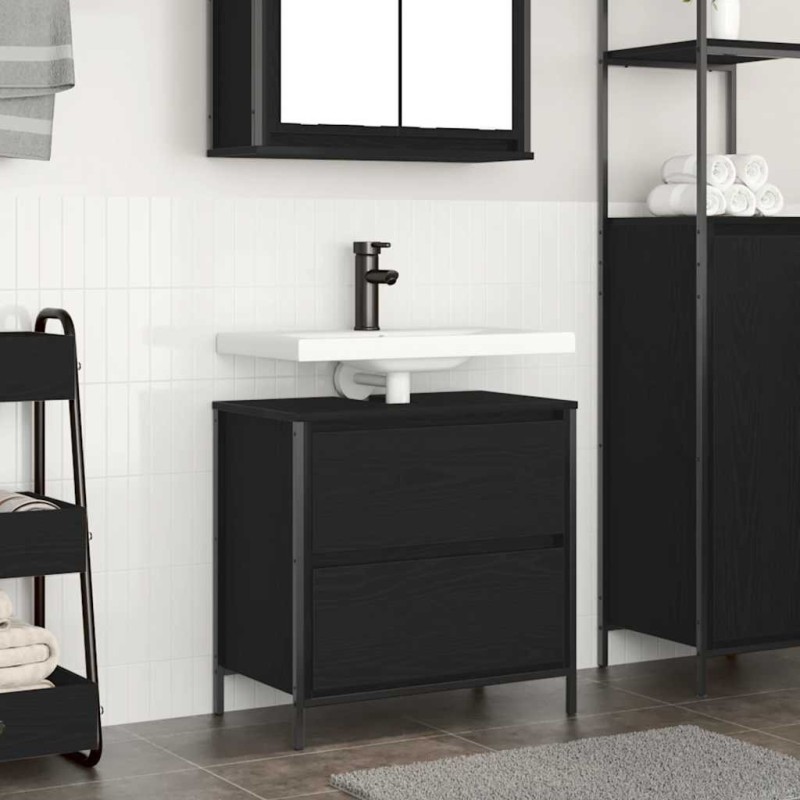 Meuble de salle de bain lavabo tiroirs chêne noir 60x34,5x60 cm 
