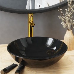 Lavabo de bain avec robinet et drain à poussoir Verre trempé 