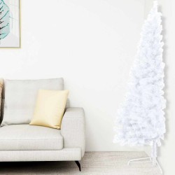 Demi-arbre de Noël artificiel pré-éclairé et boules blanc 180cm 