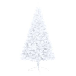 Demi-arbre de Noël artificiel pré-éclairé et boules blanc 180cm 