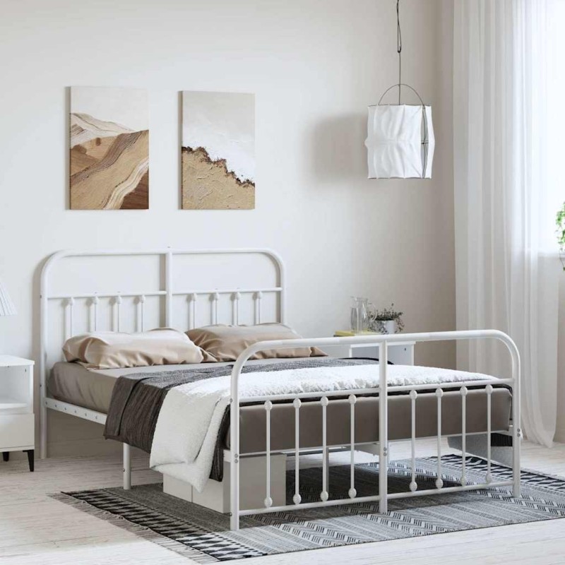 Cadre de lit métal sans matelas et pied de lit blanc 150x200 cm 