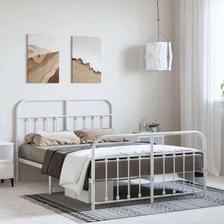 Cadre de lit métal sans matelas et pied de lit blanc 150x200 cm 