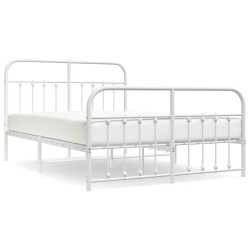 Cadre de lit métal sans matelas et pied de lit blanc 150x200 cm 