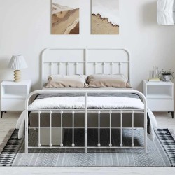 Cadre de lit métal sans matelas et pied de lit blanc 150x200 cm 