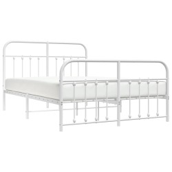 Cadre de lit métal sans matelas et pied de lit blanc 150x200 cm 