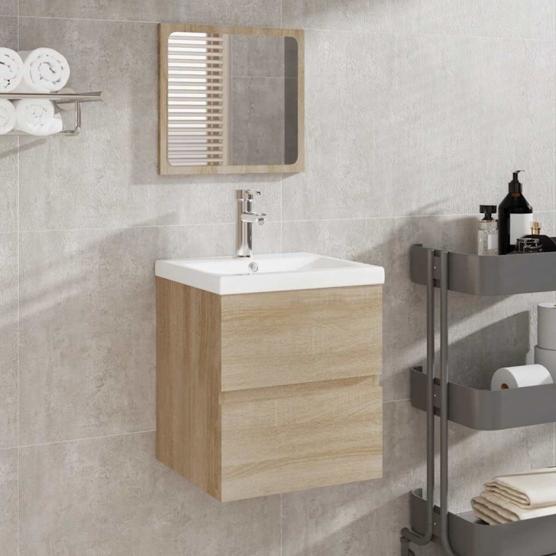 Armoire de bain avec miroir chêne sonoma bois d'ingénierie 