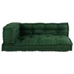 Coussin de sofa paletteavec accoudoirs et dossier en tissu vert 