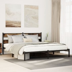 Cadre de lit en métal sans matelas chêne fumé 193x203 cm 