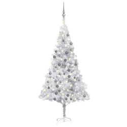 Arbre de Noël artificiel pré-éclairé/boules argenté 180 cm PET 